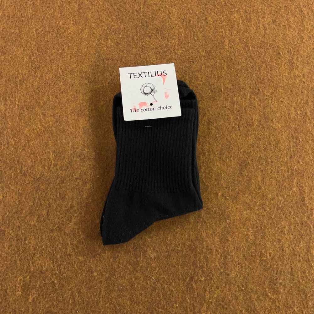 Textilius Unisex 37-44 Black Ribbed Cotton Blend Crew Socks NWT